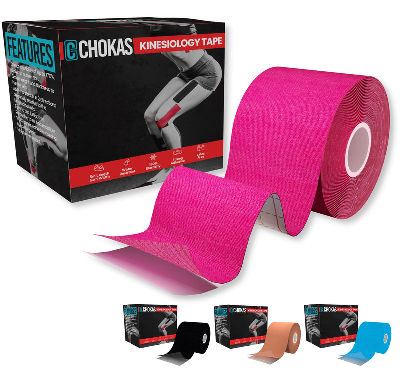 CHOKAS Kinesiology Tape 5m Roll, Elastic Therapeutic Sports Tape for Shoulder, Ankle, Elbow, Wrist, shin Splints and Knee Support, Waterproof Physio Body Tape for Muscle Pain Relief, Boob Tape Pink - NewNest Australia