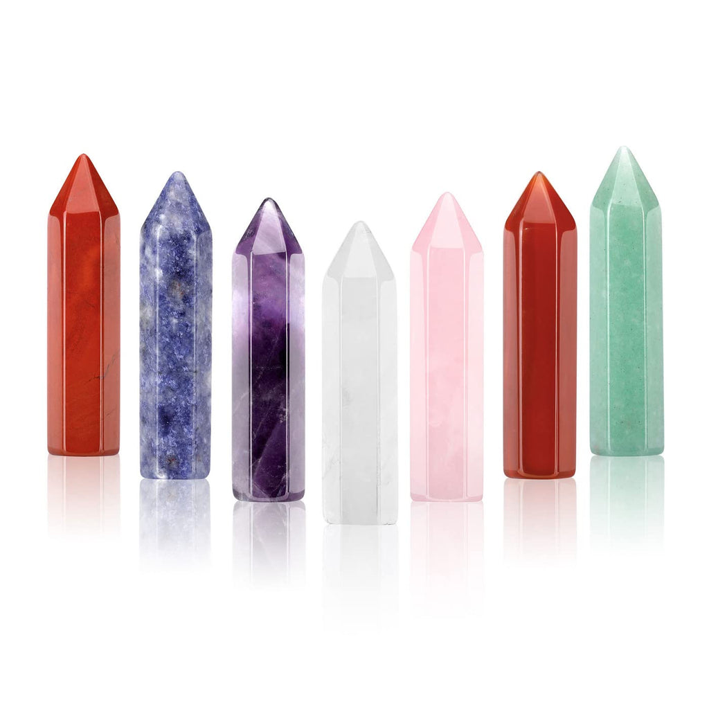 JOVIVI 7 Chakra Healing Crystals Wands Set Amethyst Rose Quartz Clear Quartz Crystals Points Crystal Towers Reiki Chakra Stones Gemstone Meditation Spiritual Gifts,45mm - NewNest Australia