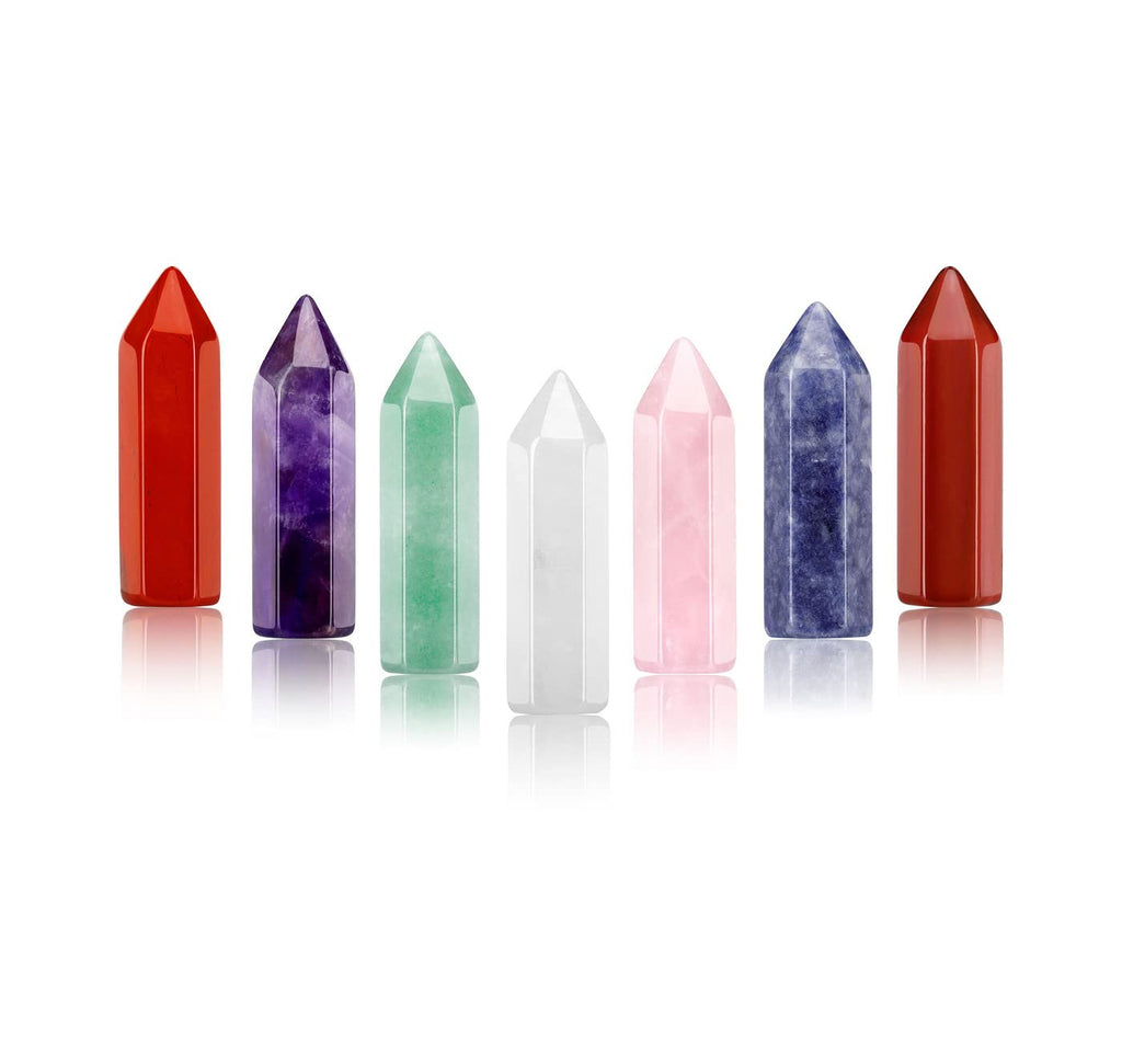 JOVIVI 35mm 7 Chakra Healing Crystals Wands Set Reiki Stones Yoga Amulet Meditation Single Point Wand Hexagonal Gemstone Feng Shui Positive Energy Generator - NewNest Australia