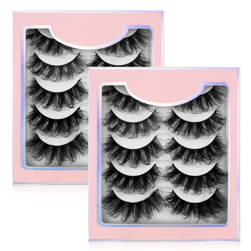 Sibba Multi-layered 5D Lashes False Eyelashes 10 Pairs Dramatic 20 mm Faux Mink Fake Lashes Pack Wispy Long Thick High Crossed Volume Fluffy Eyelash Extension Strip Eye Makeup - NewNest Australia