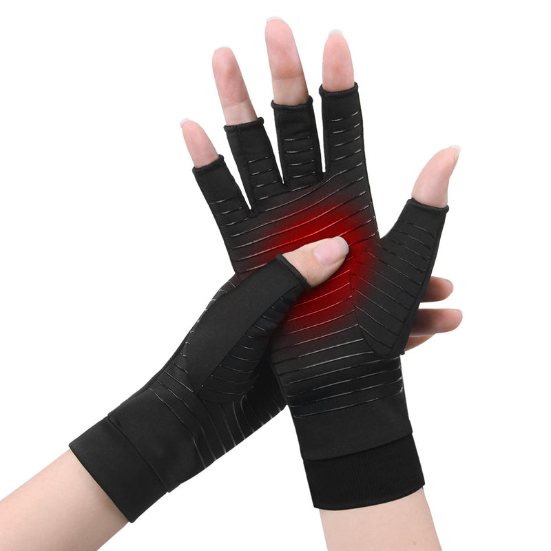 ACWOO Arthritis Gloves, Copper Compression Gloves Therapy for Arthritis Pain Relief, Fingerless Design Copper Infused Gloves for Women and Men, Provide Support for Hands and Finger Joint, Black(L) L - NewNest Australia