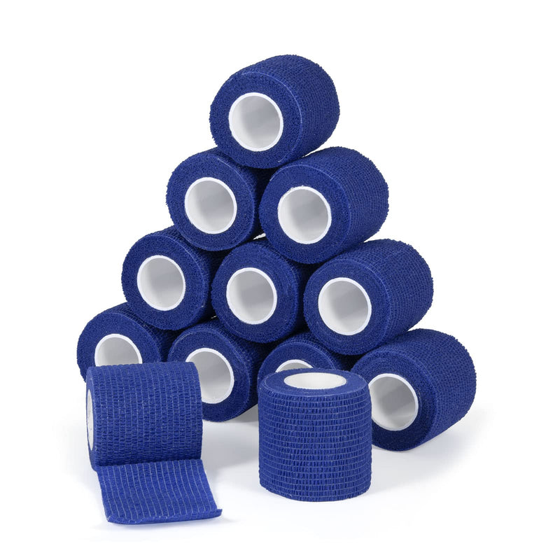 Cohesive Bandage Wrap 2" x 5 Yards, Self Adherent Vet Wrap 5CM x 4.5M Self Adhesive Bandage Tape for Wrist & Ankle Sprain Swelling Breathable Elastic Pet Bandage Tattoo Grip Cover Blue (12 Roll) 12 Pcs - NewNest Australia