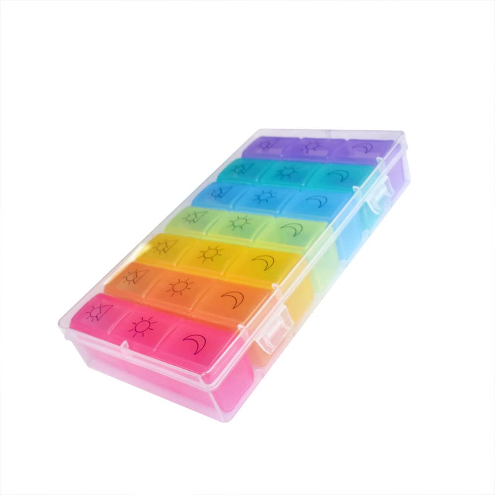 Albedel Pill Case 7 Days 3 Times / Day Pill Organizer Container Holder Box Dispenser 21 Compartments Large Portable Anti-dust Weekly Rainbow Color for Pills Purse Vitamin Travel - NewNest Australia