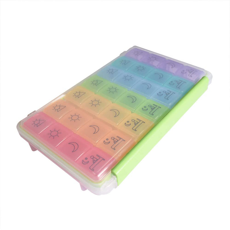 Albedel Pill Case Organizer 7 Days 4 Times / Day Pill Container Holder Box Moisture-Resistant Dispenser 28 Compartments Large Portable Anti-dust Weekly Rainbow Color for Pills Purse Vitamin - NewNest Australia