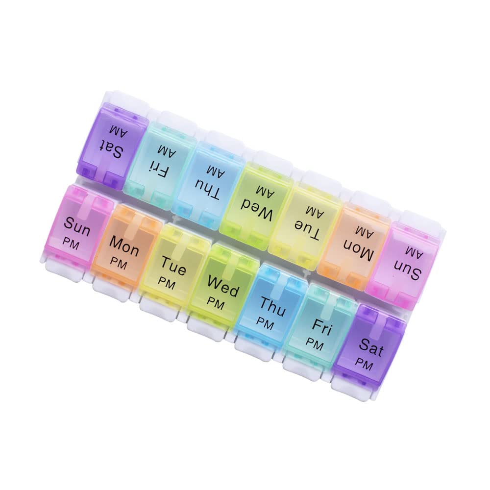 Albedel Pill Case Organizer Key-Style Double-Row 7 Day Pill Case Organizer Container Holder Box Dispenser 14 Compartments Rainbow Color Large Portable Anti-dust Weekly for Pills Purse Vitamin - NewNest Australia