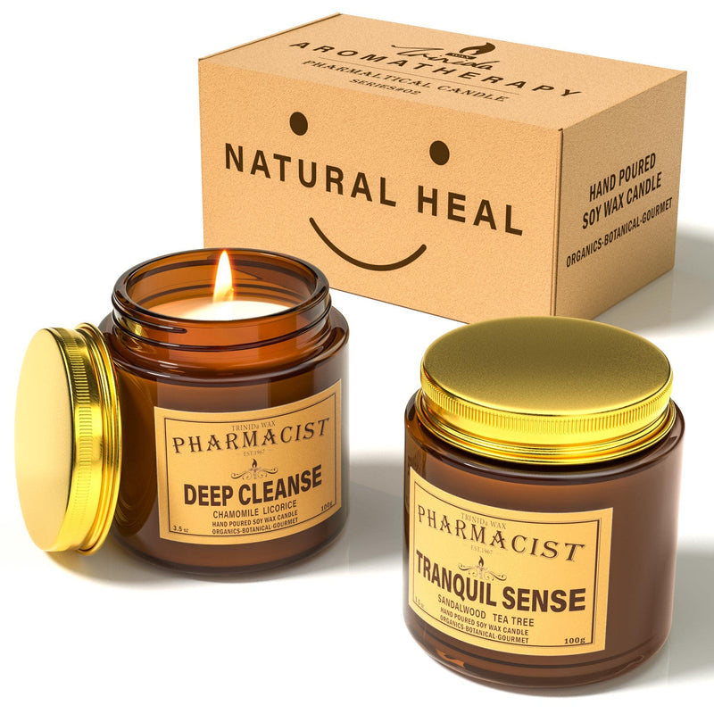 Scented Candles for Men/Women, Candle Gift Set with Soy Wax, Apothecary Jar Aromatherapy Candle for DEEP Cleanse & Tranquil Sense with 10% Essential Oil by TRINIDa, Relaxation Gifts for Women Light Brown - NewNest Australia