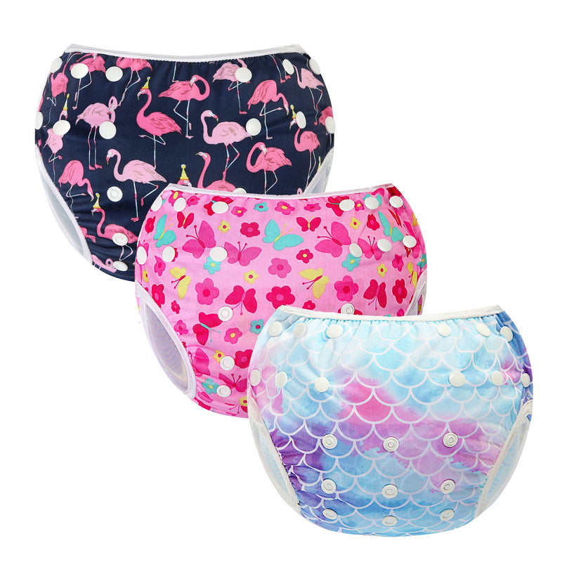 MIXIDON Reusable Swim Nappy Baby Swimming Nappies Adjustable Size Washable Nappy for Swimming Lesson 0-3 Years,Fish Scales+Butterfly+Flamingo Fish Scales+butterfly+flamingo - NewNest Australia