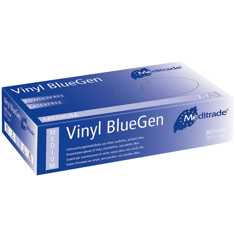 Examination Gloves - Medium, Vinyl, Powder Free and Hypoallergenic, for Medical and Surgical Exam, Catering, and other Sectors, Heavy Duty, Food Safe (BlueGen) (Medium) (Blue) - Meditrade M - NewNest Australia