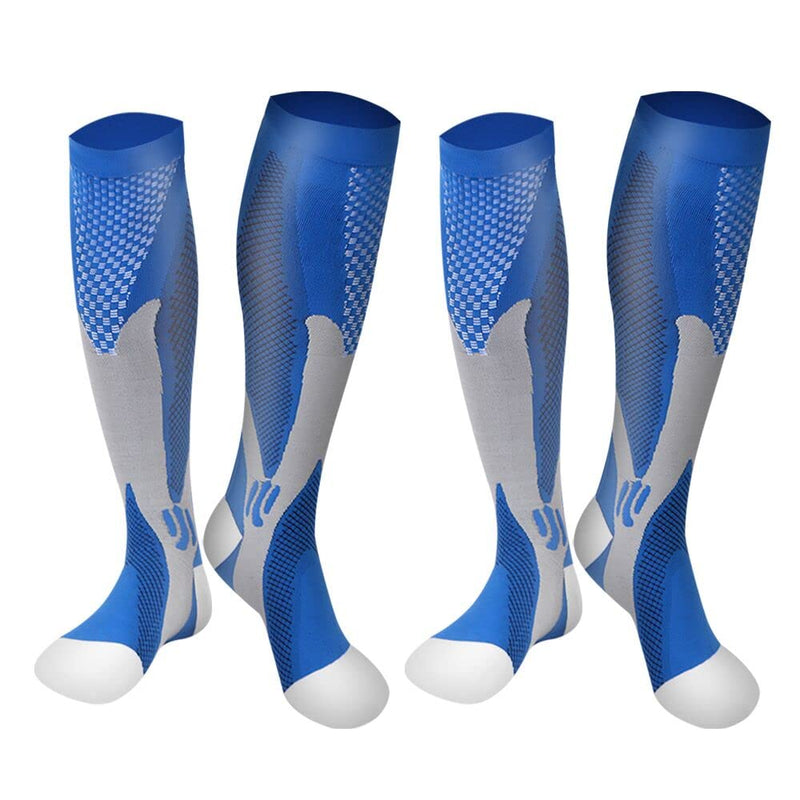 2 Pair Compression Socks Women & Men Compression Stockings 20-30mmHg Support Socks Knee High Cushioned Graduated Support Stockings for l Running, Athletic, Travel L-XL Blue - NewNest Australia