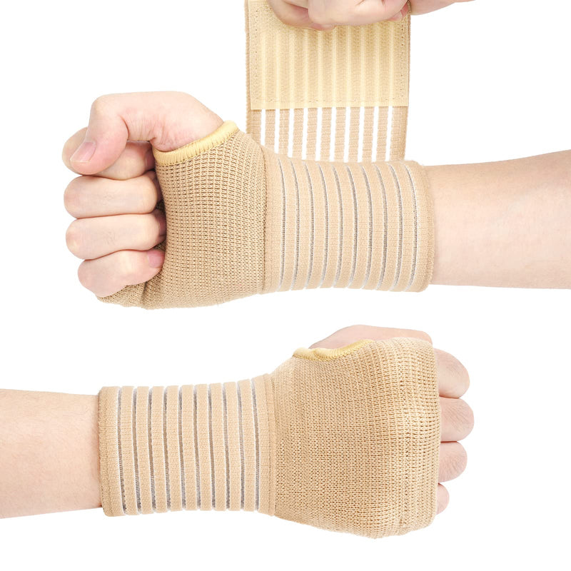 ACWOO Wrist Brace, 2 Pack Elastic Wrist Support with Strap, Wrist Compression Wrap Adjustable Wrist Strap Relieves Wrist Pain, Tendonitis, Sports Use for Men and Women, Right & Left (Beige) Yellow - NewNest Australia
