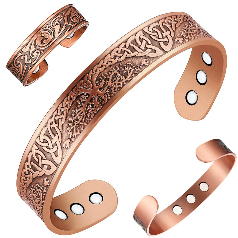 Vicmag Copper Magnetic Bracelet for Men 3500 Gauss Magnets Brazaletes 100% Solid Pure Copper Jewelry Cuff Bangles (Adjustable Size with Gift Box,Tree) - NewNest Australia