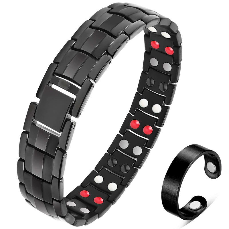 Vicmag Men Magnetic Bracelets Titanium Steel Magnet Bracelet Ultra Strength Double Row 3500 Gauss Wristband Brazaletes with Adjustment Tool & Jewelry Gift Box Black 4 Elements - NewNest Australia