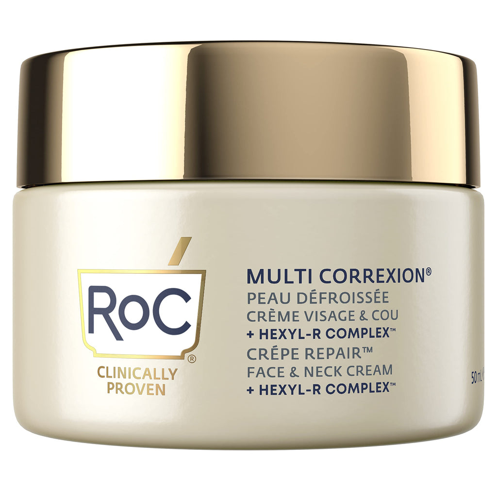 RoC Multi Correxion Crepe Repair Daily Face Moisturiser & Neck Firming Cream - Anti Aging - For Crepey, Dehydrated, Thinning Skin - With Hexyl-R Complex & Moisturizing Extracts - 50 ml - NewNest Australia
