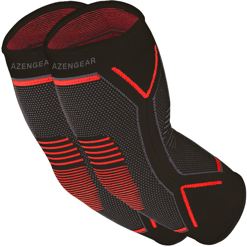 aZengear Elbow Support Brace (Pair) Compression Sleeve - Instant Joint Pain Relief for Tendonitis, Arthritis, Golf, Tennis, Workouts, Fitness, Weightlifting, Recovery (Black w/Red, XL) Black W/Red (Pair) - NewNest Australia