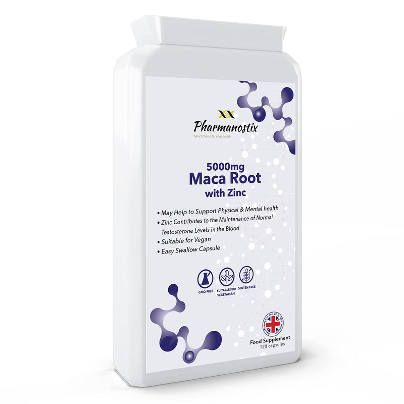 Maca Root Capsules - 120 x 5000mg - Supplement for Men and Women - Powder Extract with Added Zinc - Energy, Mood, Performance & Testosterone Booster - High Strength, Vegan & Vegetarian - NewNest Australia