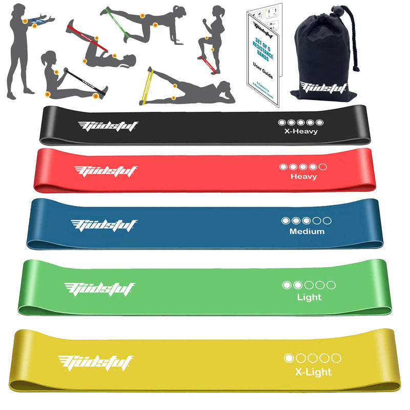 Güdstuf Multi Strength Level Resistance Bands [Set of 5] Pocket Gym with Carry Case. Fitness Exercise Loop Bands for Yoga, Pilates, Strength Training, Physiotherapy, and Injury Rehabilitation. Yellow - Green - Blue - Red - Black - NewNest Australia