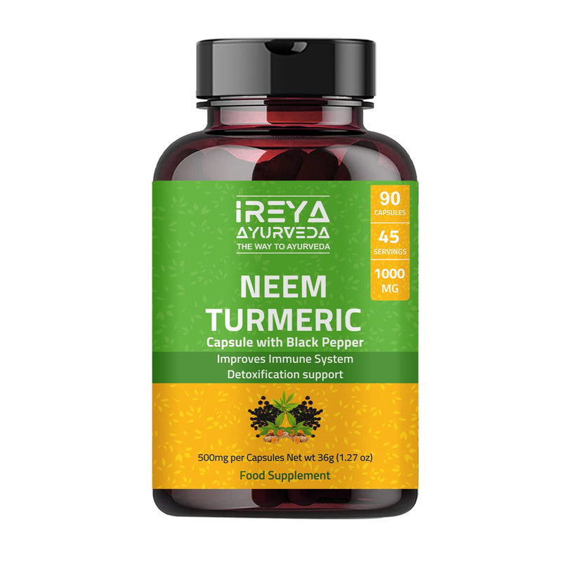 Neem Turmeric Capsules with Black Pepper Neem Herbal Supplement, Ayurvedic Herbal Cleanser, Detoxification, Enhances Skin Health and Immunity (90 Capsules) 90 Count (Pack of 1) - NewNest Australia