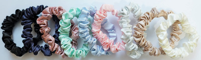 Crazy Bobble® Skinny Scrunchies 'Feels like Silk' Satin Ponytail Holders, Hair Ties For Women Girls (Pack of 9) (Black, Navy, Dusky Pink, Mint Green, Baby Blue, Pink, Silver Grey, Champagne, Pearl) - NewNest Australia