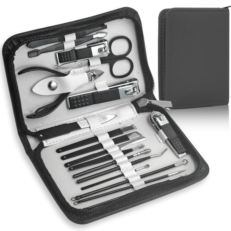 Manicure Set Nail Clippers Kit For Women&men 18 in 1 Professional Stainless Steel Pedicure Care Tools Kit Nail Cutter Set Scissors Grooming Kit With Black Leather Travel Zip Case(Black White) Black White-18Pcs - NewNest Australia