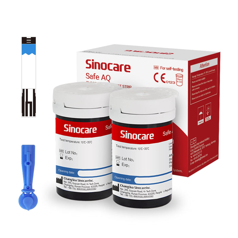 Sinocare Blood Sugar Test Strip Safe AQ, 50pcs No Coding Blood Glucose Test Strips & 50pcs Twist Lans., Only for Safe AQ Smart and Safe AQ Voice, Diabetes Testing Strips (Sinocare Safe AQ Strips- 50) 50pcs AQ Blood Sugar Test Strips - NewNest Australia