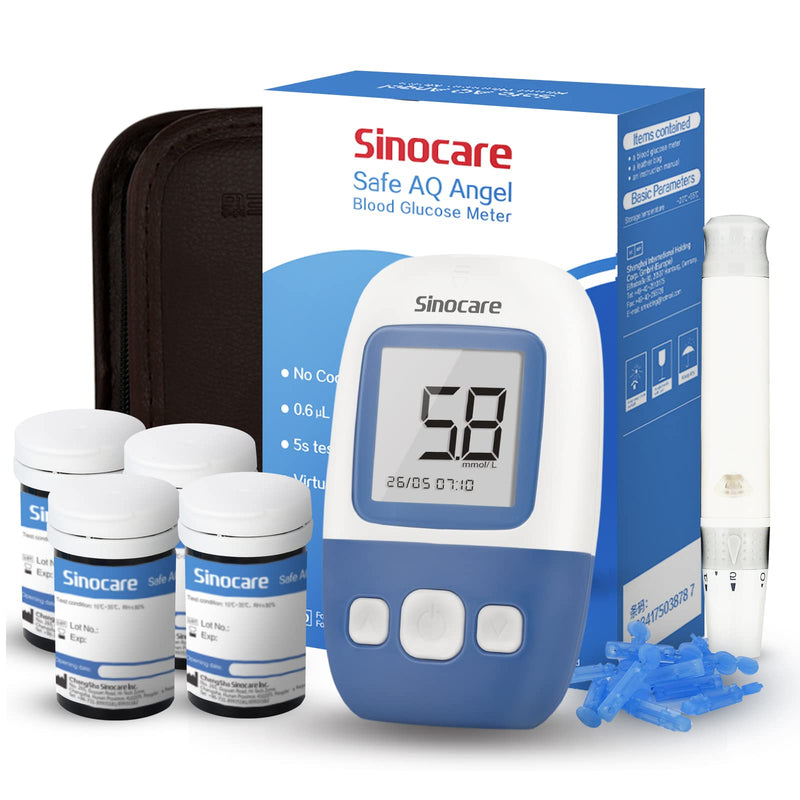 sinocare Diabetes Test Kit, Blood Glucose Monitor w/100 Strips, 5s Test Time Safe AQ Angel Blood Sugar Monitor 200 Memory Capacity, Painless Lancing Glucose Meter - mmol/L - NewNest Australia