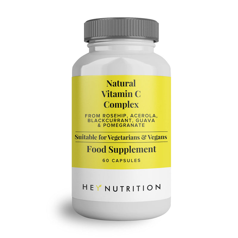 Hey Nutrition Natural Vitamin C 250mg Complex from Rosehip, Acerola, Blackcurrant, Gauva & Pomegranate - Immune Function, Stress, Metabolic Health, & Fatigue - 60 Capsules, Non GMO, Vegan - NewNest Australia