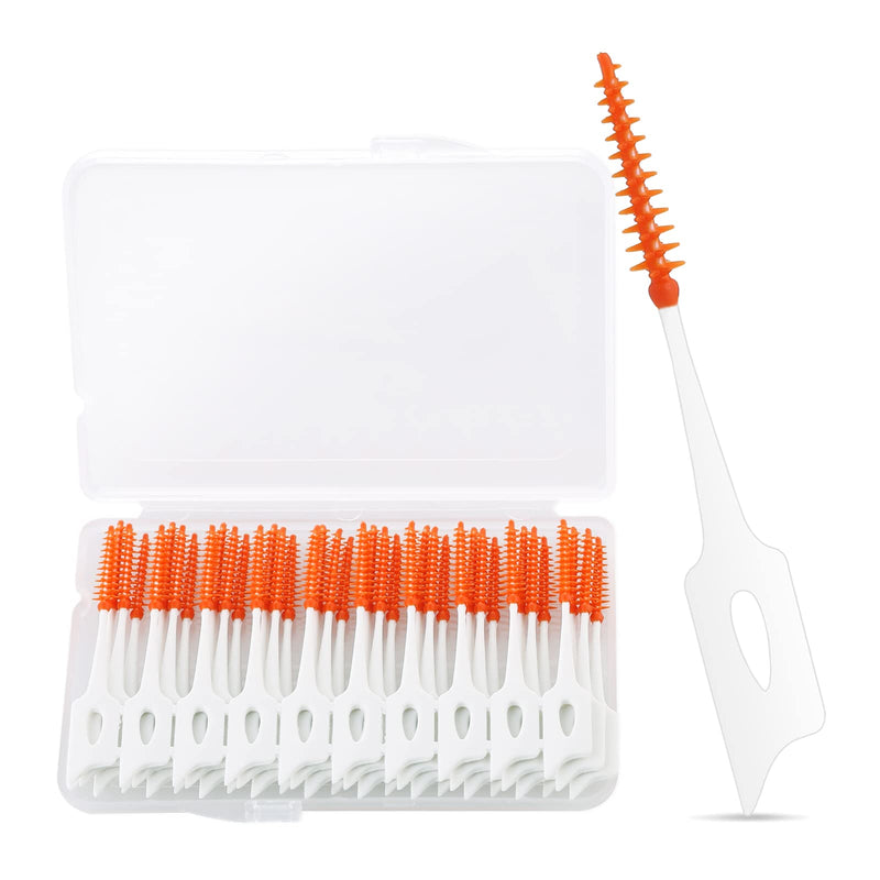 Prasacco 40 Pieces Interdental Brushes Teepee Brush Toothpicks Tooth Floss Picks in Orange with Storage Case Teeth Cleaner Interdental Floss Sticks Tooth Cleaning Tool - NewNest Australia