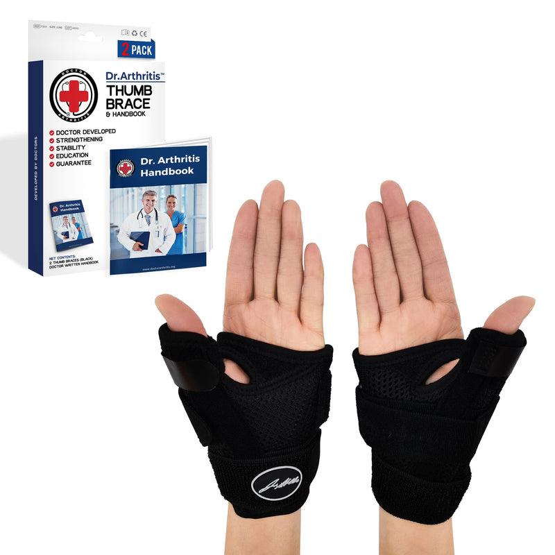 Doctor Developed Thumb Support for Arthritis, Thumb Splint Right or Left Hand, Wrist Support & Thumb Spica Splint and with Doctor Written Handbook(Black, 2 Pack) Black - NewNest Australia