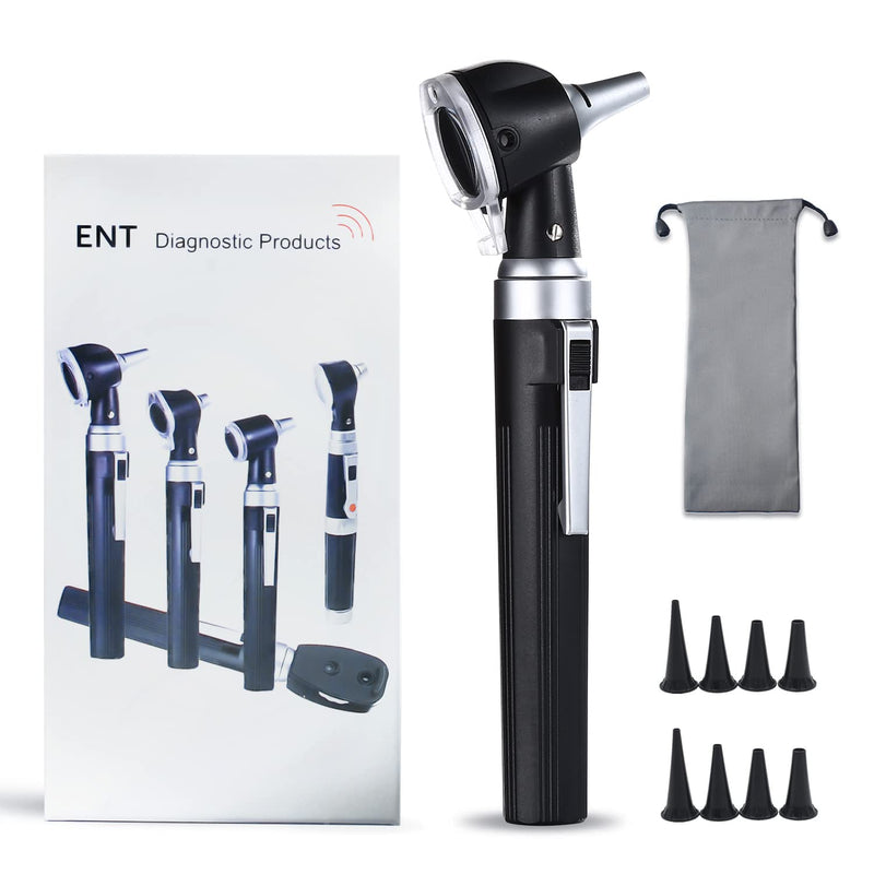 Scian Otoscope Kit - Professional Diagnostic Ear Scope with Fiber Illumination Light - Pocket Lightweight Ear Care Tool for ENT Doctor Nurse Medical Students (Black) HS-OT10S (Fiber optic illumination) - NewNest Australia