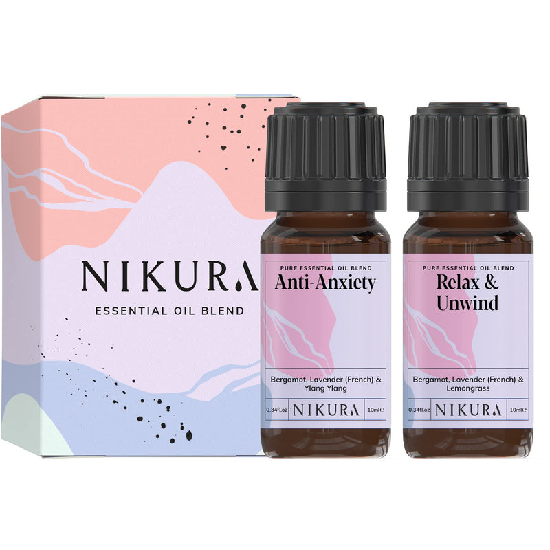 Nikura | Anti-Anxiety & Relax & Unwind (2 x 10ml) Essential Oil Blends Combo Set | for Aromatherapy, Soap and Candle Making, Diffusing, Vegan, 100% Pure and Natural - NewNest Australia