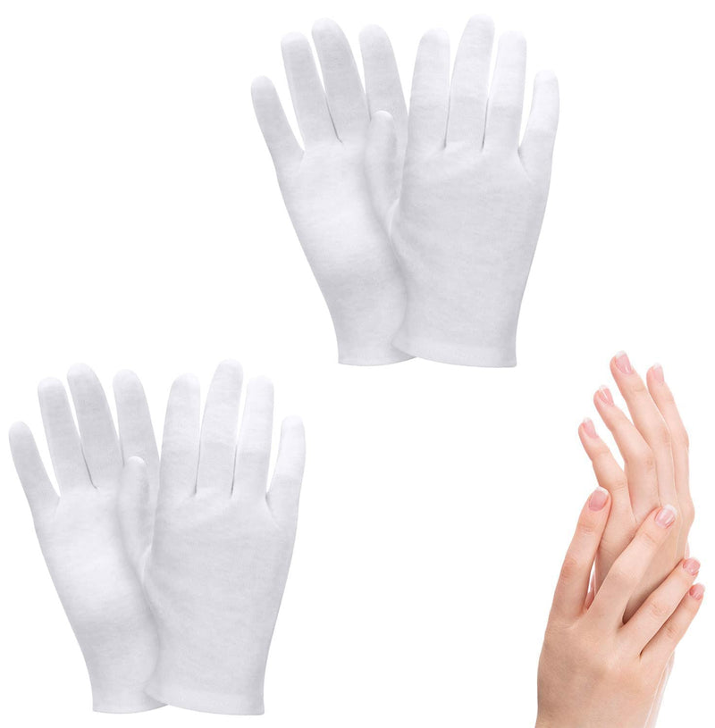 2 Pairs Cotton Moisturizing Gloves Over Night Bedtime White Cotton Cosmetic Inspection Premium Cloth Quality Eczema Dry Sensitive Irritated Skin Spa Therapy Secure Wristband One Size - NewNest Australia