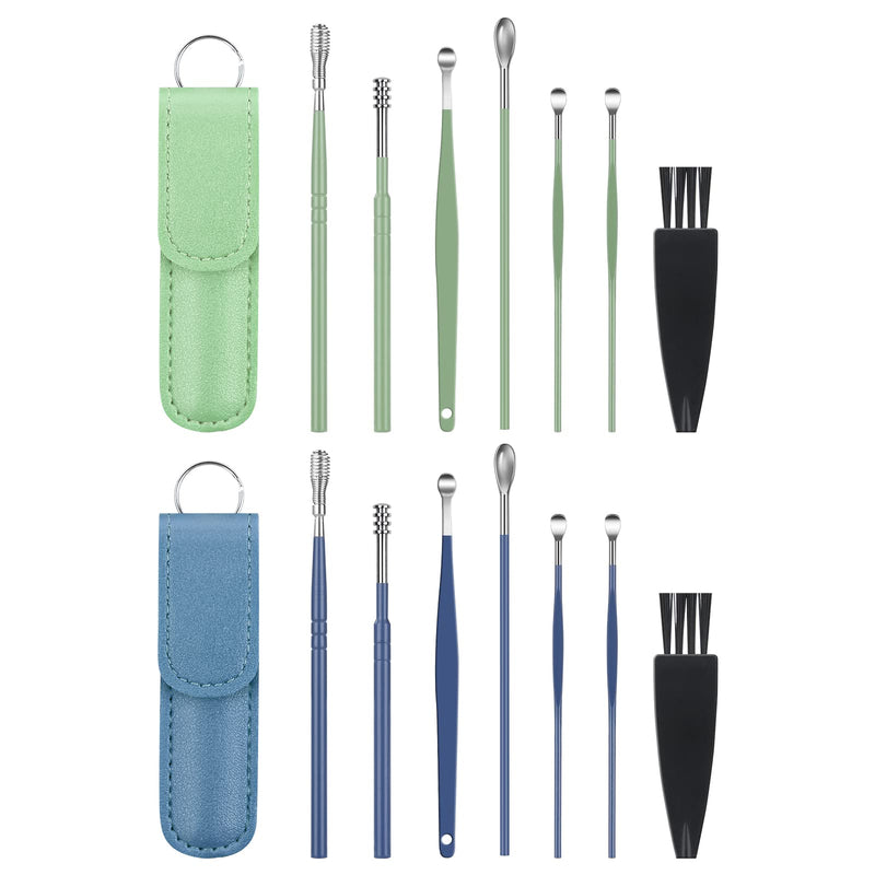 Vicloon Ear Wax Removal Kit, 12 Pcs Ear Pick Earwax Removal Tool, Ear Cleaning Tool Set Stainless Steel Ear Pick with PU Storage Bag, Reusable Ear Cleaner Spring Spiral Earwax Remover for Kids Adults blue-green - NewNest Australia