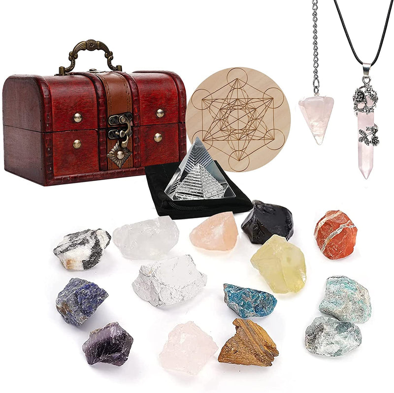 Crystals and Healing Stones for Attract Love, 28 Pcs Rose Quartz Crystals Kit, Chakra Self Love Healing Crystal with Gift Wooden Box for Wicca Beginners Reiki Yoga Meditation (18 PCS) 18 Pcs - NewNest Australia
