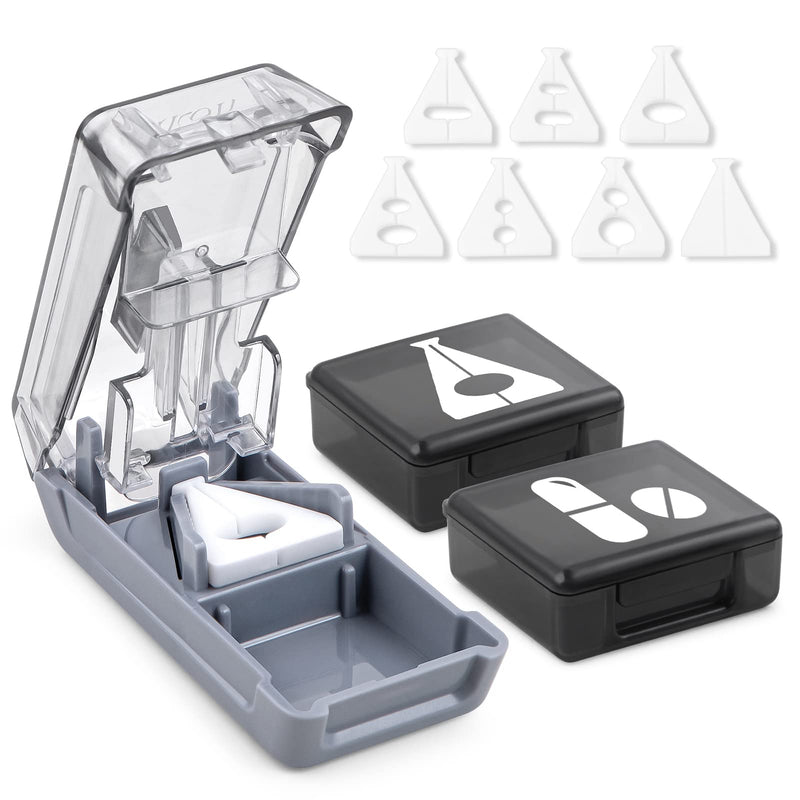 Fullicon Pill Cutter for Small Pills with V-Shape Holder, Pill Splitter with Blade for All Shapes, Tablet Cutter for Small Tablets, Pill Cutters for Tablets, Pet Pill Splitter with Two Large Boxes Grey - NewNest Australia