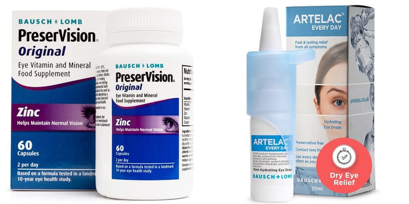 PreserVision Original and Artelac Every Day Bundle, Eye Vitamin & Mineral Food Supplement, Zinc, Copper, Vitamin C, E & A and Eye Drops for Dry Eyes, Relieves Symptoms of Tired, Stressed & Teary Eyes - NewNest Australia