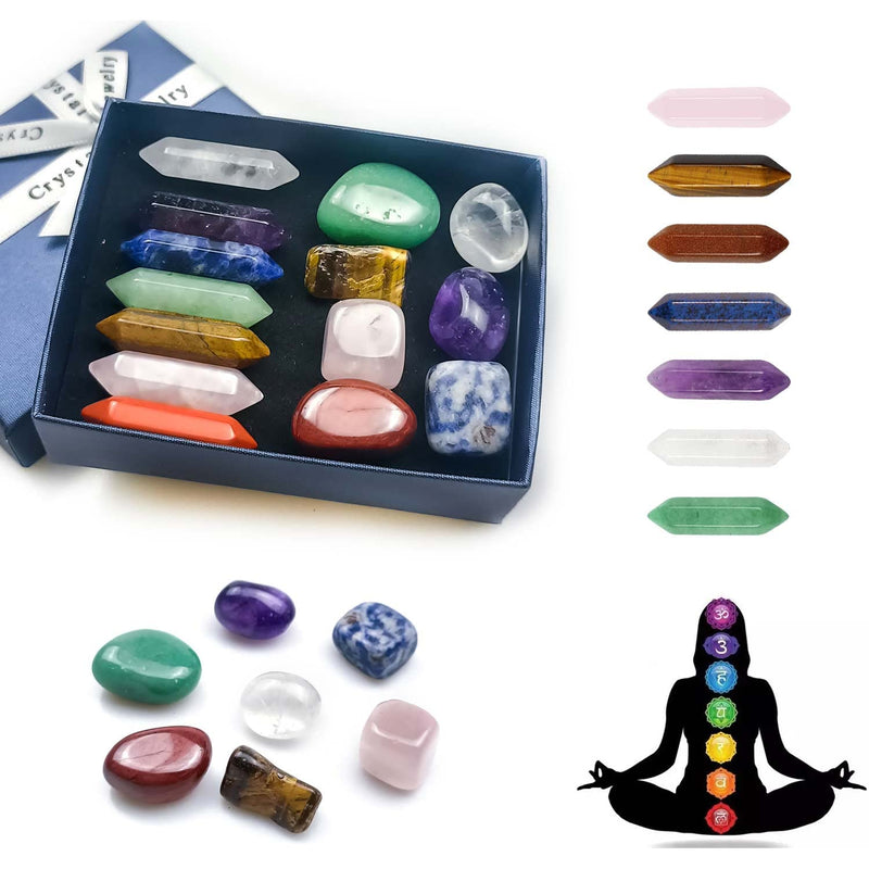Chakra Stone Healing Crystals Set in Box, Natural Reiki Healing Crystal Points Gemstone Wand Set for Meditation Crystal Therapy Anxiety Relief Balancing Yoga Crystals and Gemstones for beginner(14pcs) - NewNest Australia