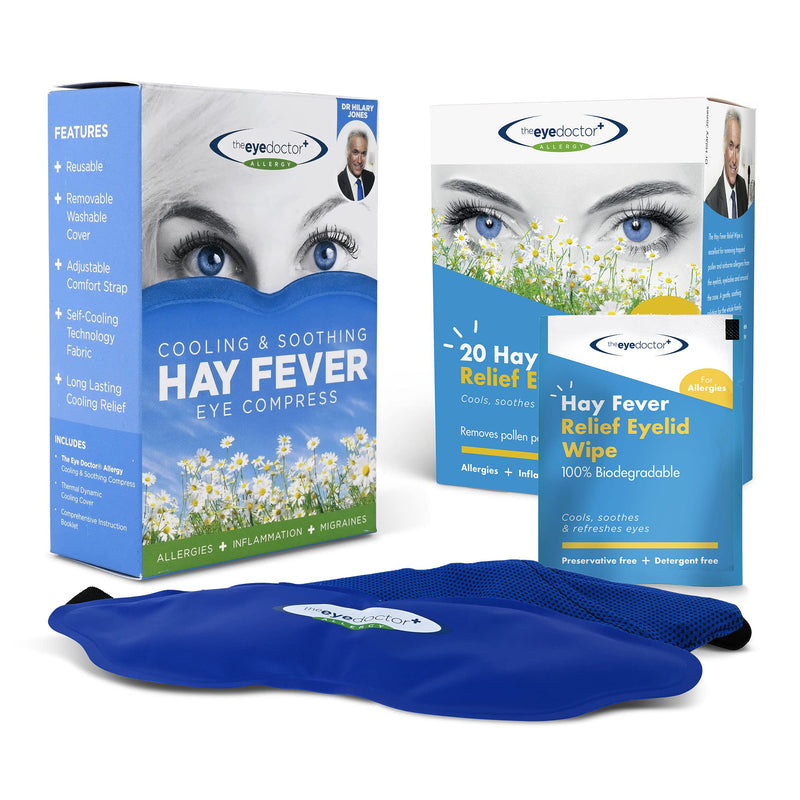 The Eye Doctor Allergy Relief Pack - Reusable Cold Eye Compress & 20x Single Use Eye Wipes for Allergy & Hayfever - Inflammation, Watery Itchy Eyes, Headaches & Migraines - Cooling Soothing Therapy Mask & 20 Wipes - NewNest Australia