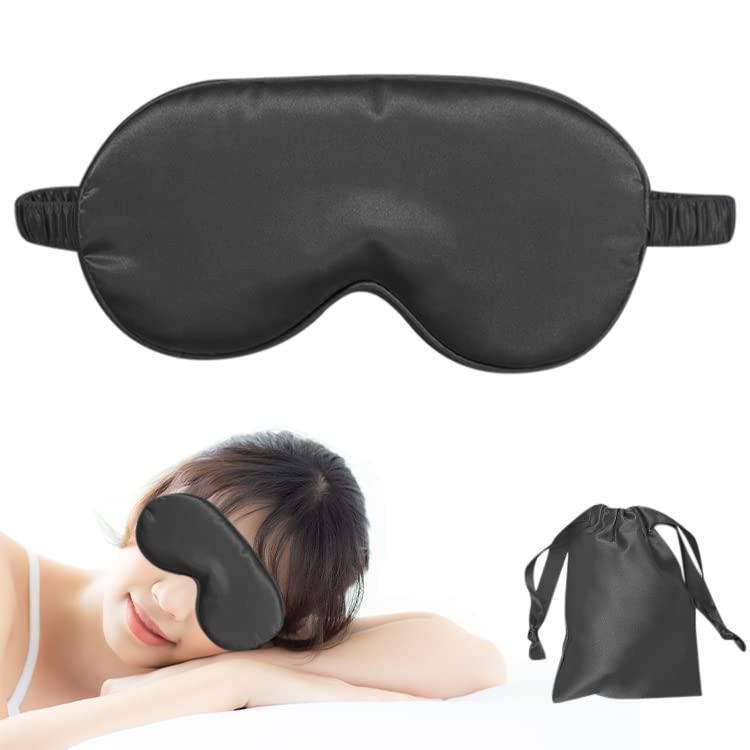 ALLY-MAGIC Silk Sleep Mask for Women Men Adjustable Eye Mask for Sleeping with Elastic Strap Both Sides Blackout with Cloth Bag for Travel Yoga Nap Meditation Y4-SMZGYZ(Black) Black - NewNest Australia