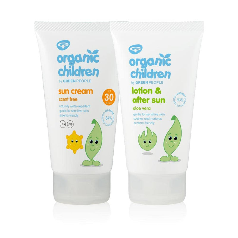 Green People Organic Children Sun Cream SPF30 + After Sun Bundle 2x150ml | Natural, Organic Sunscreen for Kids | Eczema Friendly, Sensitive Skin, Prickly Heat | Easy to Apply | Babies 6m+, Children 2 x 150ml - NewNest Australia
