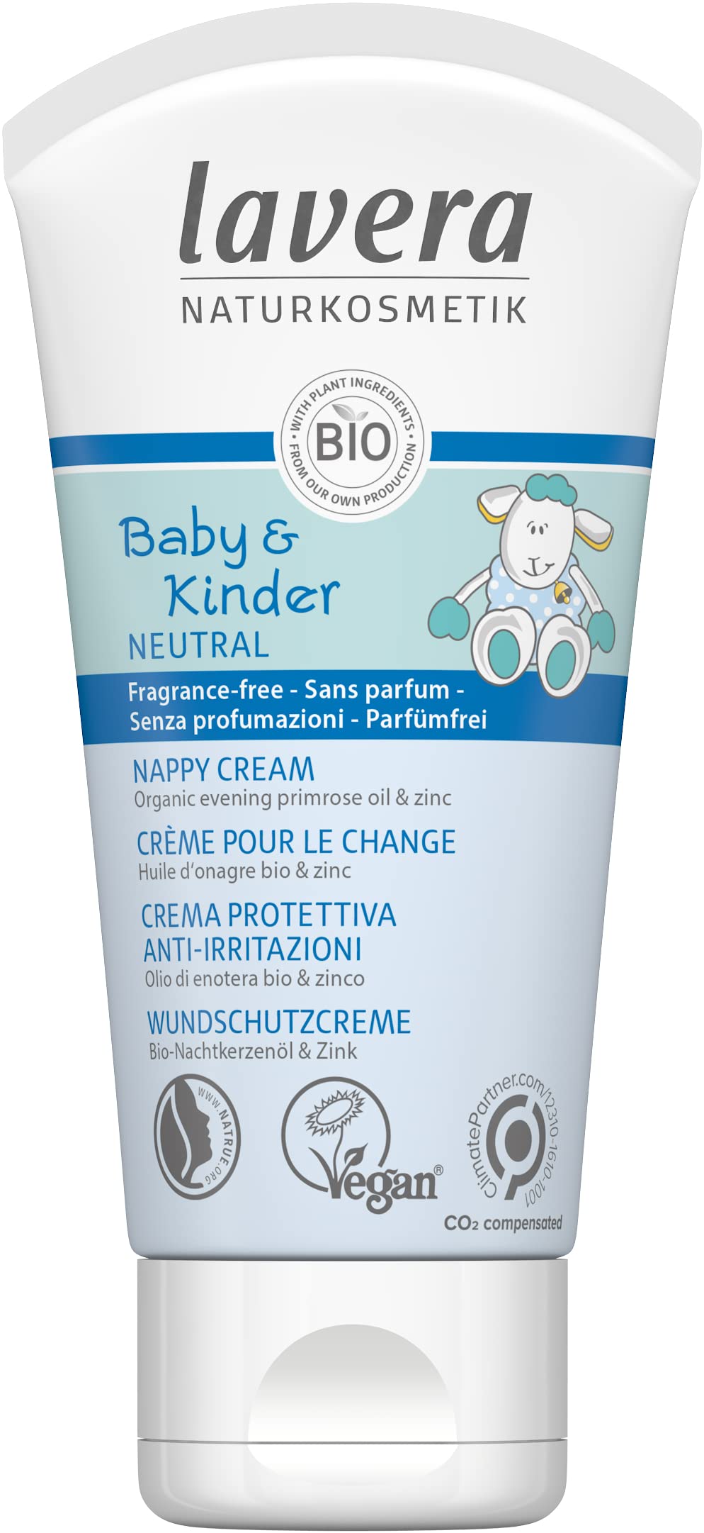 lavera Baby & Kids Neutral Nappy Cream - Natural Cosmetics - vegan - organic evening primrose oil - zinc - protects, moisturises and soothes red and irritated baby skin - 50 ml - NewNest Australia