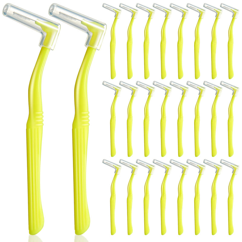 30 Packs Angle Interdental Brushes Small L Shaped Dental Brushes Yellow Interdental Brushes with Long Handle and Angled Neck for Cleaning of Interdental Spaces - NewNest Australia