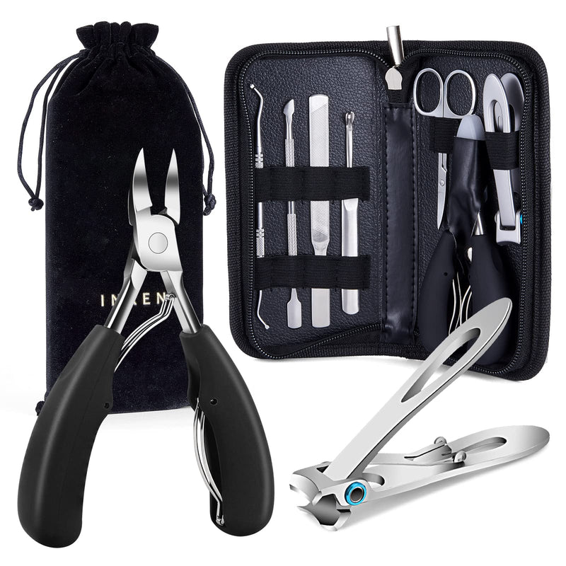 INXEN 7PCS Professional Toenail Clippers set for Thick and Ingrown Nails, Nail Cutter and Podiatrist Nail Clippers- Heavy Duty Stainless Steel Soft Grip Pedicure Toenail scissors for Men Women -Black black - NewNest Australia