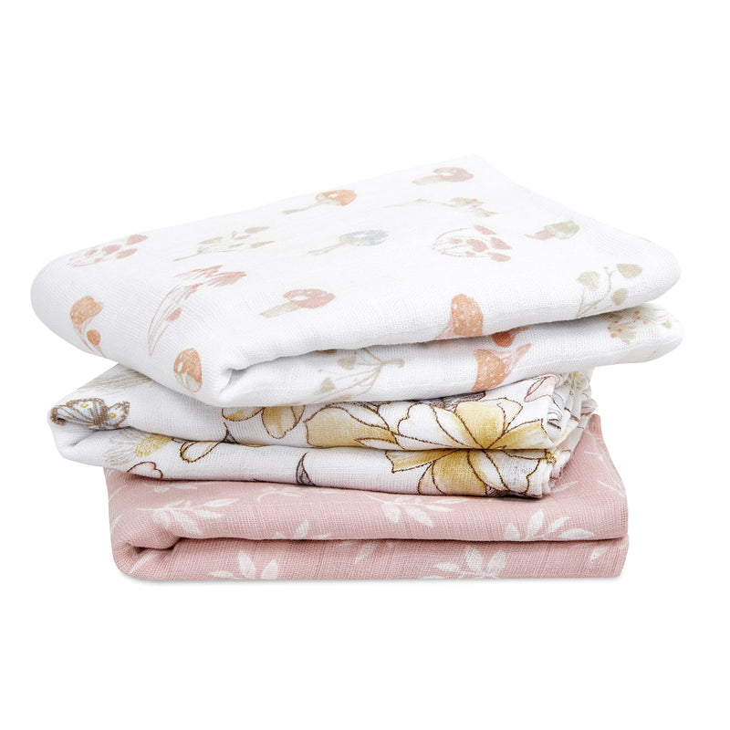 aden + anais 100% Organic cotton Musy square, GOTS Certified, Musy Squares, Multi-use Baby Cloths for Girls & Boys, 70x70cm, Ideal Newborn & Infant Nursing Set, Perfect Shower Gifts, 3 Pack, earthly Earthly (Pink) - NewNest Australia