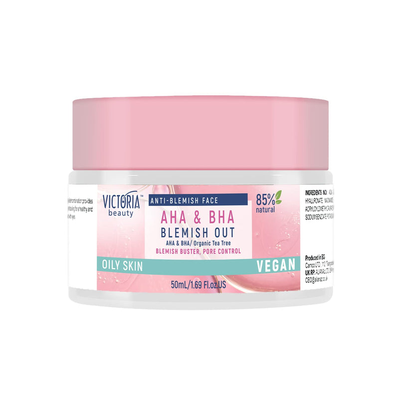 Victoria Beauty Blemish Out AHA BHA Cream - Pore Minimizer, Spots and Acne Treatment with Organic Tea Tree Oil, Salicylic and Glycolic Acid - for Oily Skin - Vegan, 87% Natural - NewNest Australia
