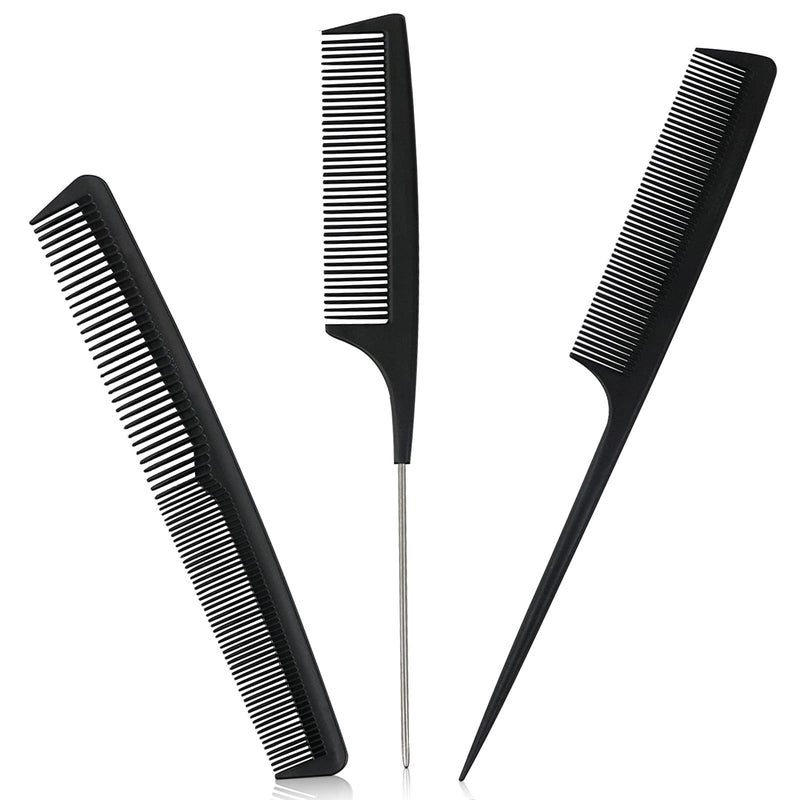 Sularpek Comb, 3 Pieces Tail Combs Set, Fine Tooth Comb, Carbon Fibre Styling Comb, Hairdressing Comb, Teasing Hair Comb for Women and Men, Anti Static, Heat Resistant Fine Wide Tooth Comb - NewNest Australia