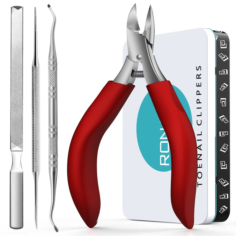 Nail Clipper Set - Ingrown Toenail Treatment & Toenail Clippers for Thick Nails,Heavy Duty Professional Toe Nail Clippers for Men/Elderly, Large Toenail Scissors,Long Handle Safety Strong RONAVO(Red) Ingrown Nails KIT(Red) - NewNest Australia