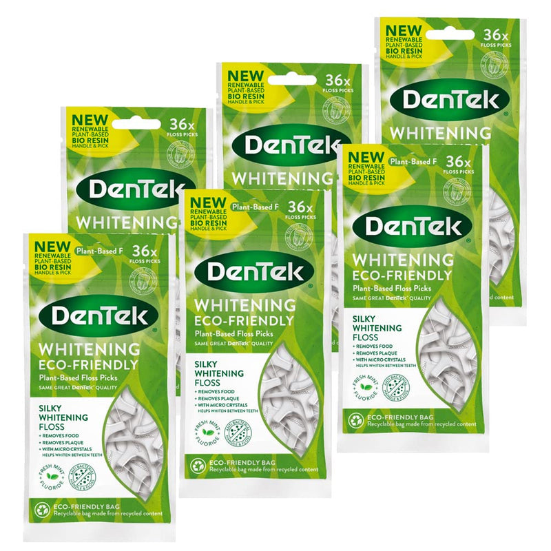 DenTek Eco-Friendly Whitening Floss Picks x 216 with Silky and Anti-Bacterial Floss - with Micro Crystals, Helps Whiten Between Teeth, 36 Count x 6 Packs (216 Floss Picks) - NewNest Australia