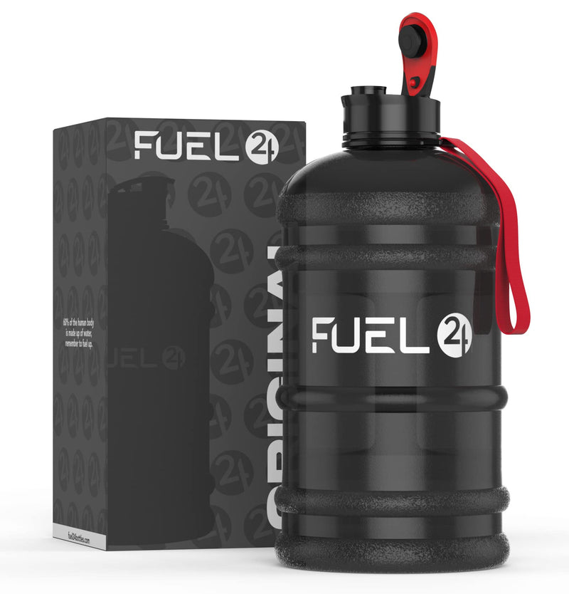 Fuel24 Jug - 2.2 Litre Water Bottle - Extra Strong Flex Material - Drop Proof, Pop or Straw Cap Options - 2.2L Large Gym Sports Bottle, BPA FREE Pop Cap Transparent Black - NewNest Australia