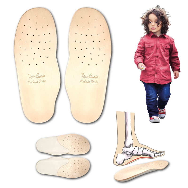 Genuine Leather Orthopedic Insoles for Children with Arch Support and Latex Heel Lift – ITALIAN PRODUCT – Leather Insole Anti-Odour Antiperspiration, Flat Foot Fasciitis Plantar (24 EU) 24 EU - NewNest Australia