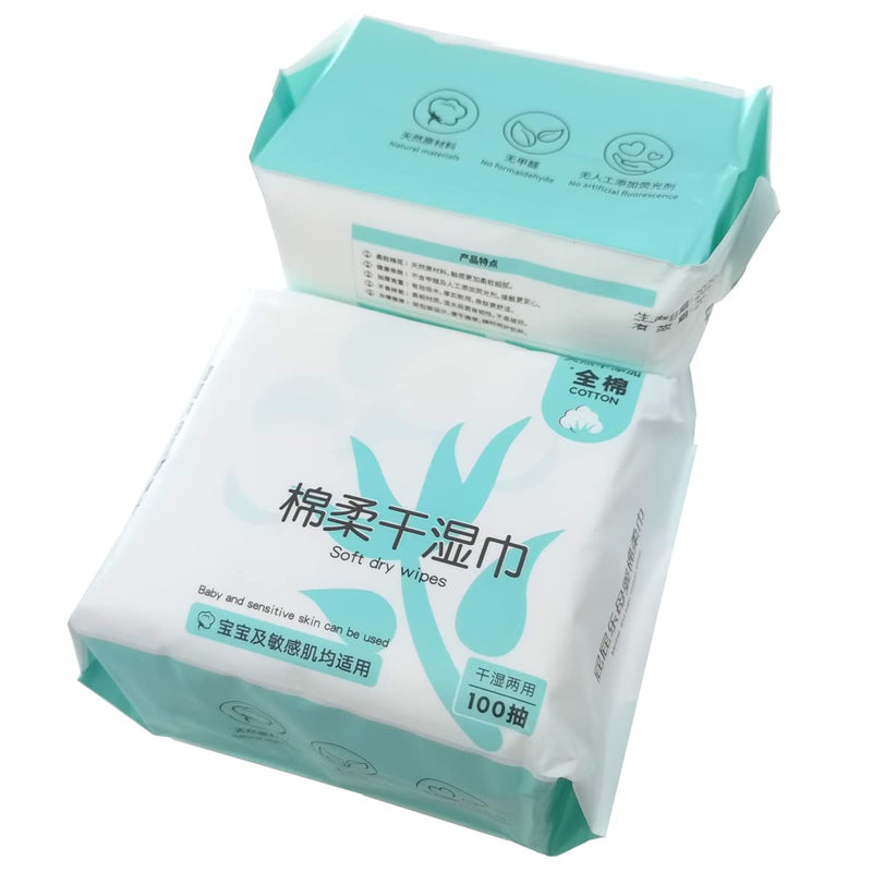 100% Cotton Soft/Dry Wipes; Ultra Soft Baby Care Cotton Tissue, Absorbent Cotton Wipes for Face Eye Makeup Remover and Nail Polish，Wet/Dry Disposable Use Cleansing Face Wipes(2Packs) - NewNest Australia